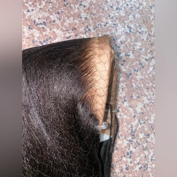 Layered Yaki Straight Bob Drawstring Wig Human Hair 180% Density 7x5 Lace 14” #4 - Picture 10 of 14